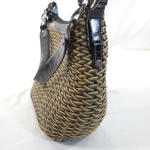 Britghton Rafia Woven Single Strap Handbag Brown Black - Picture 2 of 8